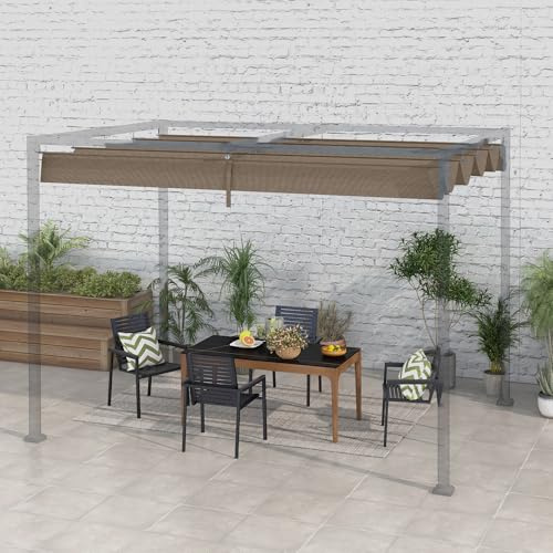 Telo di ricambio per pergola con struttura 3x2 m, telo parasole retrattile 2,86x2,45 m con protezione UV30+, 8 fori di drenaggio, tasche a sgancio rapido per 5 barre, tessuto in poliestere resistent