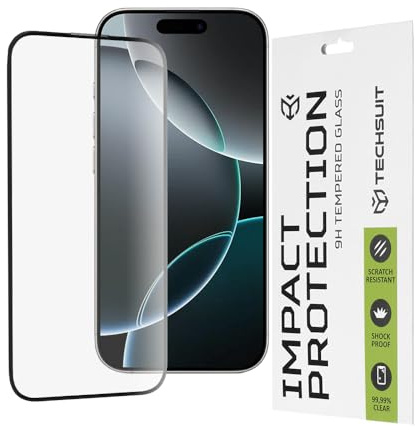 Techsuit Displayschutzfolie für iPhone 16 Pro Gehärtetes Glas mit 9H Härte, Vollständige Abdeckung, Stoßschutz, Oleophobe Beschichtung, Anti Fingerabdruck, Blasenfrei, 111D Full Glue