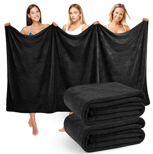 2 Stück XXL Badetuch Groß 100x200 cm - Saunahandtuch & Badehandtuch Groß | Saunatuch & Sauna Handtuch als Strandtuch - Stark Saugfähig & Weich. 420 g/m² Baumwolle, für Damen und Herren. Schwarz