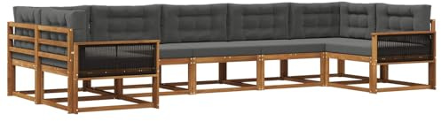 vidaXL Outdoor-Sofagarnitur mit Kissen 7 pcs Natur und Anthrazit, Modernes Ecksofa-Set, stylische Gartenlounge, Möbel für Terrasse, wetterfest am Pool