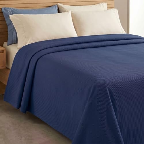L’ANTICO ARCOLAIO - Copriletto Singolo Cotone Estivo Leggero 100% Cotone Piquet Traspirante, Coperta Estiva Utilizzabile come Telo Copridivano Granfoulard per Proteggere il Tuo Divano (Blu Scuro)