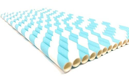 Premium Paper Straws [Pack of 25 Drinking Straws] by Picture Perfect Party (Pastel Blue Stripes)