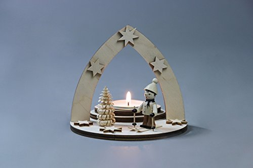 Teelichthalter Winterkind auf Ski Länge ca 12 cm NEU Schnee Winter Motivleuchte Lichtbogen Schwibbogen Holz Erzgebirge Seiffen Beleuchtung Weihnachten Geschenke Weihnachtsmann Ruprecht Weihnacht