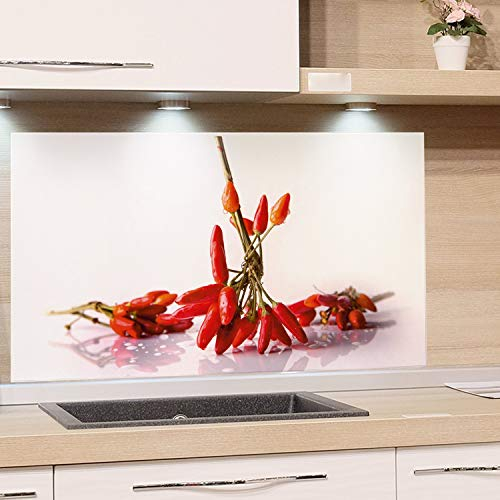 GRAZDesign Küchenrückwand Glas Chili Spritzschutz Herd | Druck hinter Glas | Bild Motiv Gewürze Rückwand Küche, Glasplatte mit Motiv Küchenmotive, 100x60cm