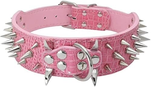 Collier de Chien Pointu Pointu Clouté Luxueux Colliers en Cuir Rembourré pour Chiens de Taille Moyenne Collier de 5cm Largeur Anti Morsure S,Rose-AG