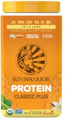 Sunwarrior – Classic Plus Organic 750g – Vanilla Geschmack – 18g pflanzliches Eiweiß – Bio, vegan, ohne Zucker/Soja/Gluten – Ideal für Shakes nach dem Training oder im Alltag