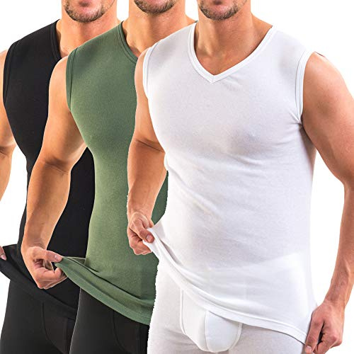 HERMKO 3050 3er Pack Herren Muskelshirt V-Ausschnitt (Weitere Farben) aus 100% Bio-Baumwolle
