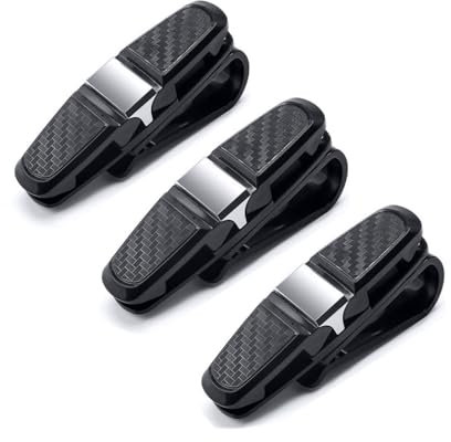 JZK 3 x Sunglasses holder for car sun visor, car glasses holder sun visor clip, 180 degree rotation ticket card clip holder for car sun visor, car sunglasses clip, black