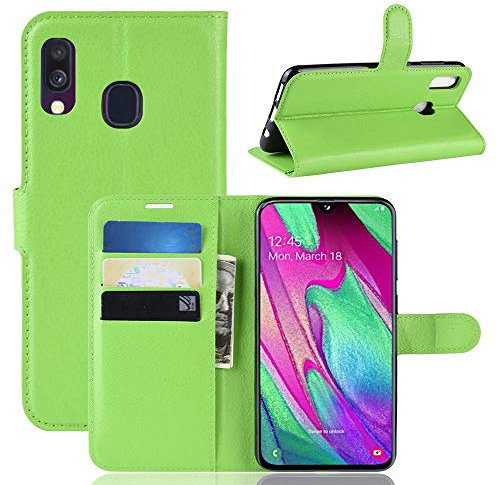 Fertuo Cover Samsung Galaxy A40, Custodia Portafoglio Cover a Libro in Pelle Flip Case con Silicone Bumper, Chiusura Magnetica, Porta Carte, Kickstand, per Samsung Galaxy A40 Smartphone, Verde