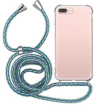 MyGadget Strap Case for Apple iPhone 7 Plus | 8 Plus - Crossbody Phone Cover - TPU Silicone Case with Neck Holder - Cord Lanyard Carrier with Rope in Blue