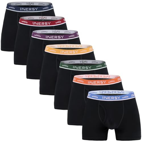 INNERSY Mens Boxer Shorts Soft Cotton Underwear Trunks with Fly Multipack 7 | Weekly Boxers Briefs, Breathable Hipster Pants, Running/Hiking/Jogging/Gym/Daily Wear, All Seasons, Holiday Gift, Tag-free