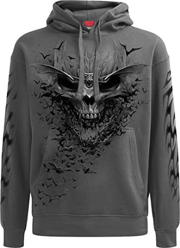 Spiral Bat Skull Männer Kapuzenpullover grau Gothic, Horror, Rockwear
