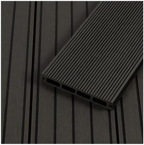 HORI WPC Terrassendielen Komplettset Antigua verschiedene Farben - Hohlkammerprofil, beidseitig nutzbar, inkl. Unterkonstruktion & Clips Fläche: 20 m² - 520 cm Dielenlänge - Grau