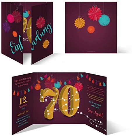 Individuelle Geburtstagseinladungen zum 70. Geburtstag personalisierte Einladungskarten ab 10 Stück selbst gestalten Quadrat 155x155mm Altarfalz - Girlande