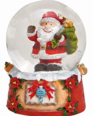 Schneekugel mit Nikolaus auf Motiv Sockel mit süßen Details aus Glas und Poly - Weihnachtsdeko Winterdeko - tolles Mitbringsel (bunt) Ø 6 x Höhe 5cm (mit Sack, Ø 5 x Höhe 6cm)