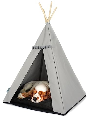 Haustierzelt mit Fleecedecke und Stabilisator, Hundezelt, wasserdichtes Haustierzelt mit rutschfestem Boden. Hundehütte mit abnehmbarem Bezug.(Schwarz, 65x65x94cm, Graues Zelt)