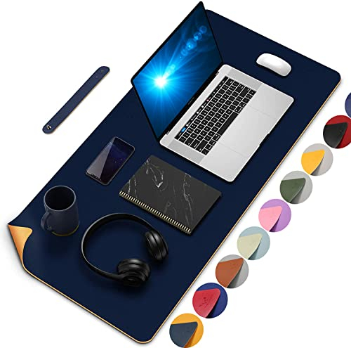 Yikda Dual-Sided Mouse Pad Desk Mat Map, PU Leather Desk pad Large Mouse pad, Waterproof Desk Mat for Desktop (23.6x13.7 Dark Blue/Yellow