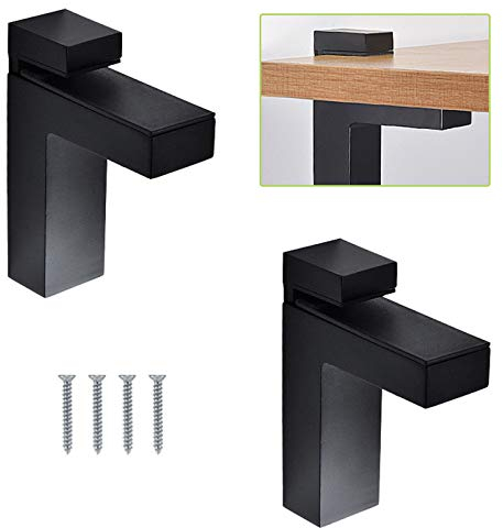 UFURMATE Lot de 2 pinces à verre noires réglables pour étagère en bois/verre - Supports muraux en métal massif flottant, compatibles avec étagères de 5 à 30 mm d'épaisseur (L)