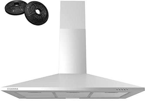 CIARRA ASS9201 Classe A Cappa Aspirante 90 cm 370 m³/h Cappa da Cucina in acciaio INOX Filtro a Carbone CBCF002X2 3 Velocità di Aspirazione filtro in alluminio (Argento)