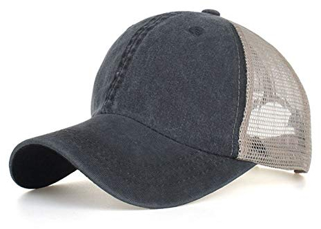 CLAPE Sommer Mesh Trucker Cap Washed Cotton Baseball Cap Atmungsaktiv Basecap Herren UV-Schutz Outdoor Sport Vintage Black ZM02