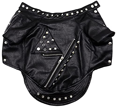 Hundemantel Winter Parka Warme Hundejacke Leder Französisch Bulldogge Wasserdicht Haustier Kleidung Outfit für Kleine Mittlere Hunde (Color : Black, Size : S)