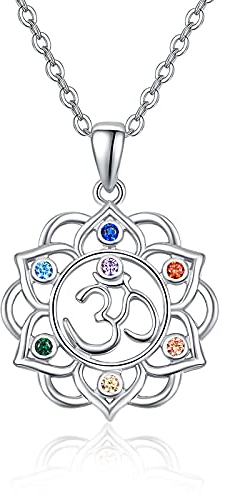 Chakra Halskette 925 Sterling Silber Lotusblume Om Anhänger Spirituelle Yoga Schmuck Geschenke für Frauen Männer …