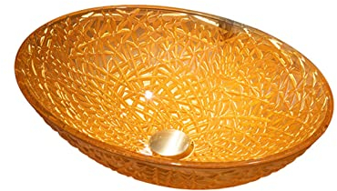 LHJK Oval Geformtes Künstlerisches Gehärtetes Glas-Waschbecken-Waschbecken-Waschschüssel, Badezimmer-Aufsatzwaschbecken, Waschraum-Waschbecken,Orange