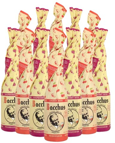 Bacchus Belgian Fruit Beer Mixed Case (Cherry and Raspberry) 375ml Bottles (12 Pack) - Belgian Beer Gifts for Men, Birthday Gifts for Men and Women, Beers and Lagers Offers Belgian Gift Beer Pack