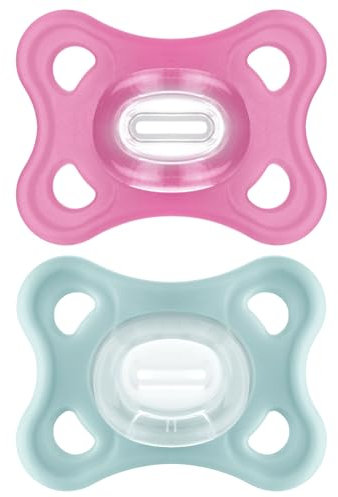 MAM Comfort All Silicone Soothers | 3-12 Months | 2 Pack | Comes in Dummy Steriliser Case | Sustainable Materials | Baby Accessories | Pink (Various Designs)