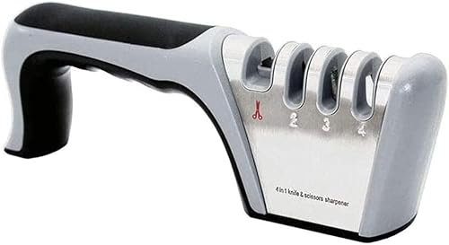 Blade Sharpener, Manual Knife Sharpeners, Manual Knife Sharpener Professional Kitchen Knife Sharpener 4 in 1 Manual Diamond Steel Kit Ceramic Stone, Plates, Diamond Rod,Non-Slip Rubber Base Perfect fo