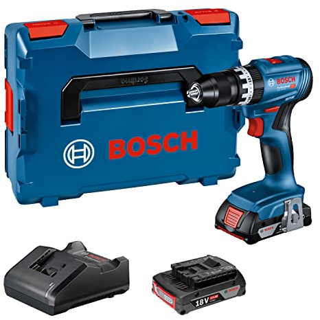 Bosch Professional 18V System Trapano Avvitatore con Percussione a Batteria GSB 18V-45 (Velocità di Rotazione di 1.900 giri/min, 2 Batterie da 2.0 Ah, GAL 18V-20, in L-BOXX)