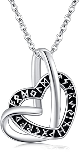 TwoAnts Wikinger Kette 925 Sterling Silber Wikinger Anhänger Halskette Norse Rune Halskette Herz Kette Wikinger Schmuck Amulett Geschenke für Frauen Männer
