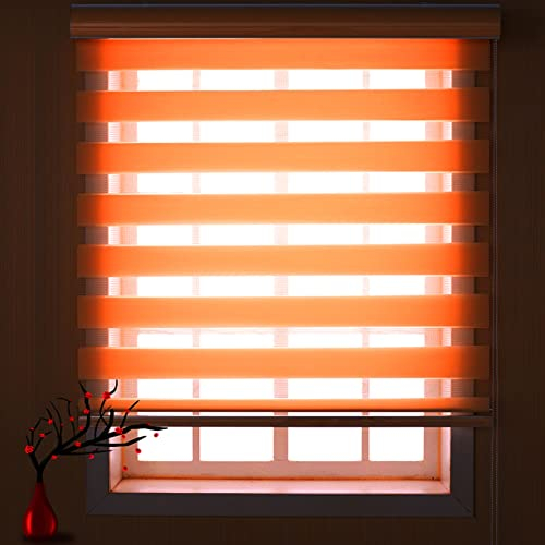 Verdunkelungsrollo Seitenzugrollo 120x260cm lichtundurchlässig Sonnenschutz Thermorollo Hitzeschutzrollo Doppelrollo Klemmrollo für Fenster/Türen Zebrarollo, Orange