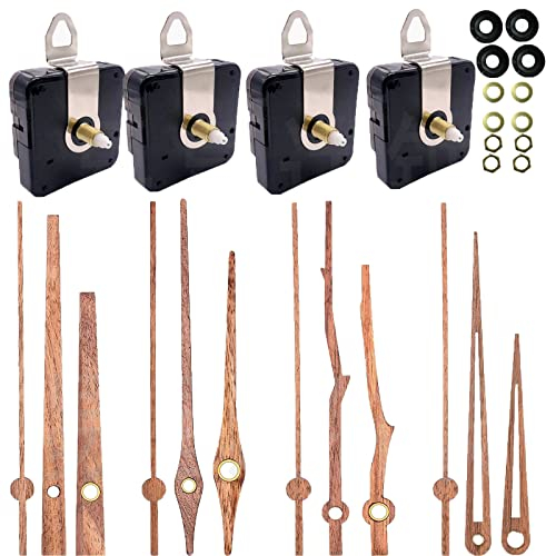 YIPUETERNITY Uhrwerk Mechanismus, Silent Uhren Mechanismus, Lange und Kurze Welle Quarz Uhrwerk Für Wanduhr, Wanduhr Silent Clock Uhrerk Mechanismen mit 4 Holzhänden Für DIY Uhr Reparatur (Holz-4pcs)