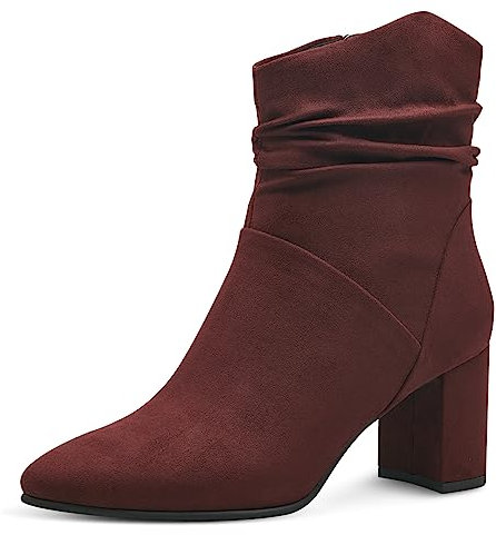 MARCO TOZZI Damen Stiefeletten mit Absatz Elegant Blockabsatz, Rot (Bordeaux), 38