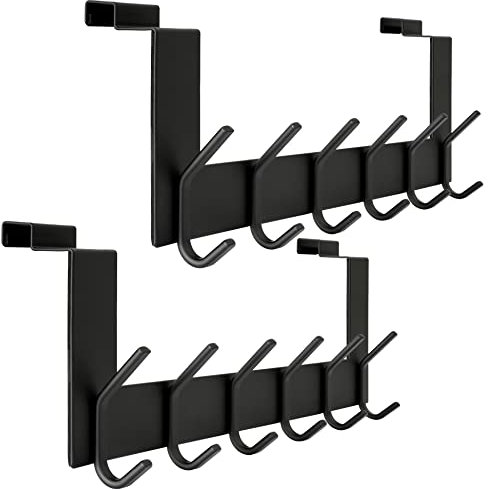 WEBI Porte Manteau pour Porte,Crochet Porte,Patere Porte avec 6 Crochets,Accroche Porte,Patère de Porte à Suspendre Salle de Bain,Noir,Lot de 2