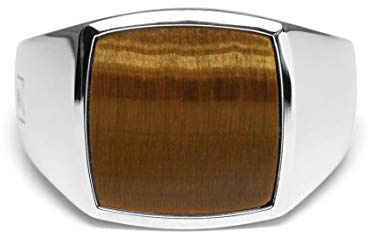 Herren Ring Siegelring mit Stein 925 Sterling Silber massiv quadratisch eckig poliert glänzend handgemacht | Männerschmuck aus Deutschland mit Geschenkbox (Tigerauge braun, 54 (17.2))