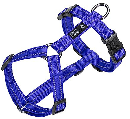 EXCELLENT ELITE SPANKER No Pull Dog Harness Reflective Nylon Vest L-Shaped Adjustable Easy Pet Harness for Small Medium Large Breeds Dogs Walking Training(S,BLU)