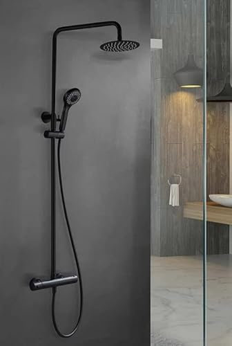 IMEX - Colonne de douche avec robinet thermostatique design moderne, barre de douche extensible, robinet de salle de bain - SERIE LONDRES Noir Mat - BTL011/NG