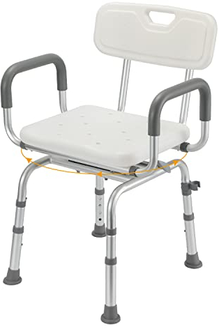 Izrielar Duschhocker für senioren, Höhenverstellbar Duschsitz, Duschstuhl mit Rückenlehne und Armlehne, Badhocker, Aluminium Duschhilfe Badsitz mit Anti-rutschfest