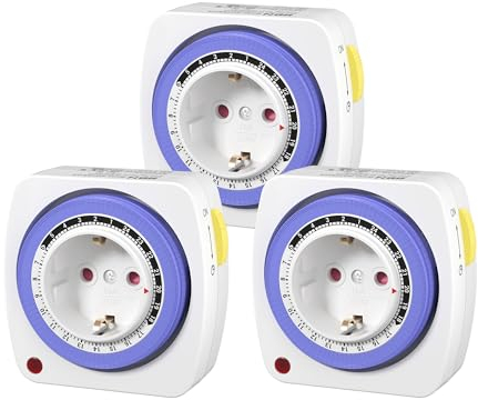 HBN 3X Mechanische Zeitschaltuhr mit 96 analoge Schaltsegmente(15 Min), Mini Timer Steckdose mit Kindersicherung, 24 Stunden, Dauern/Auto On&Off Funktion 16A/3.680W