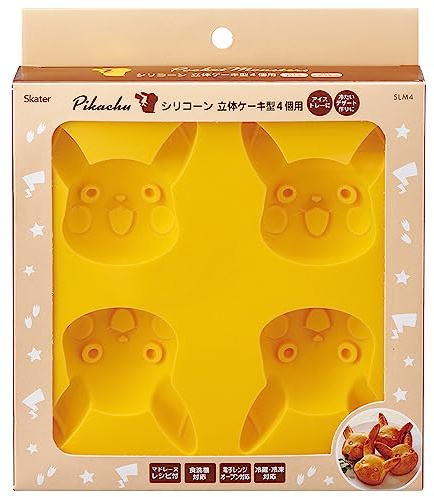 Skater SLM4-A Lot de 4 moules en silicone Yakiyaki pour mini madeleine, moule à gâteau, moule à bonbons, Pokémon Pikachu