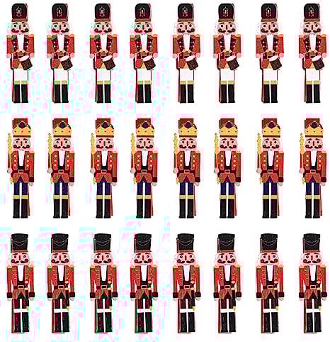 Lot de 24 mini pinces en bois de Noël pour photos, calendrier de l'Avent, sapin de Noël, petites pinces décoratives en bois pour calendrier de Noël, autocollants, bricolage, sacs cadeaux DIY