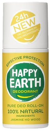 Happy Earth Deodorant - Für Damen und Herren - Deo Roller - 100% Natürliche Inhaltsstoffe & Vegan - Jasmine Ho Wood - 75 ML