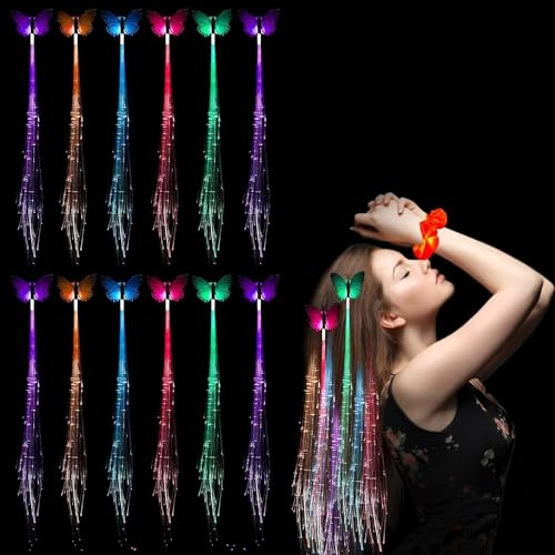 LED Haarschmuck,12 stück LED Blinkendes Haargeflecht,Leuchtender Haarschmuck,Leuchtende Haargummis,Led Leuchtende Haarspangen für Hochzeit,Halloween,Weihnachten Party, Mehrfarbig