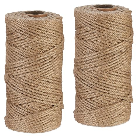 Relaxdays Juteschnur 4 mm, 2 Rollen Jutegarn je 100 m, biologisch abbaubar, Basteln, Garten, Verpackung, Kordel, Natur