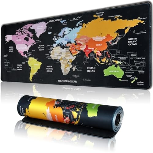 Hopipad World Map Large Gaming Mouse Pad for Desk, 31.5x11.8 Inch, Non-Slip Rubber Base, Waterproof, Extra Large