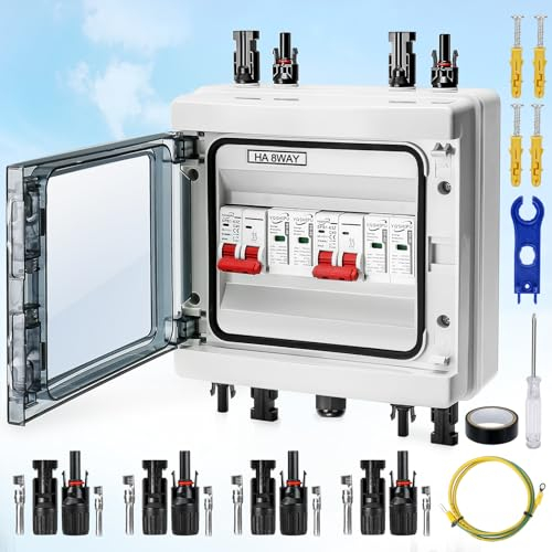 Protezione Sovratensione Fotovoltaica, 500V 40A 20-40KA Scatola Combinata Fotovoltaica, 2 In 2 Out Interruttore Automatico DC Protezione Contro Scaricatore di Sovratensione per Esterni Sistema Solare