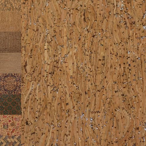 MAGAM-Stoffe Kork Stoff zum nähen Basteln Möbel bedruckt gold natur Meterware 50cm (Glitzer-silber)