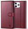 Kuafcase Compatible for iPhone 15 Pro Max Case with 4 Card Slots Magnetic Closure Kickstand Shockproof Protective Phone Case Compatible for iPhone 15 Pro Max - Wine Red